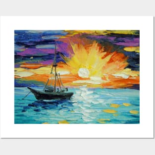 Sailboat at dawn Posters and Art